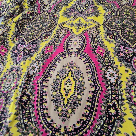 Uncle Frank Boho Paisley Lace Sleeve Dress M Yellow Pink Festival - Picture 3 of 13